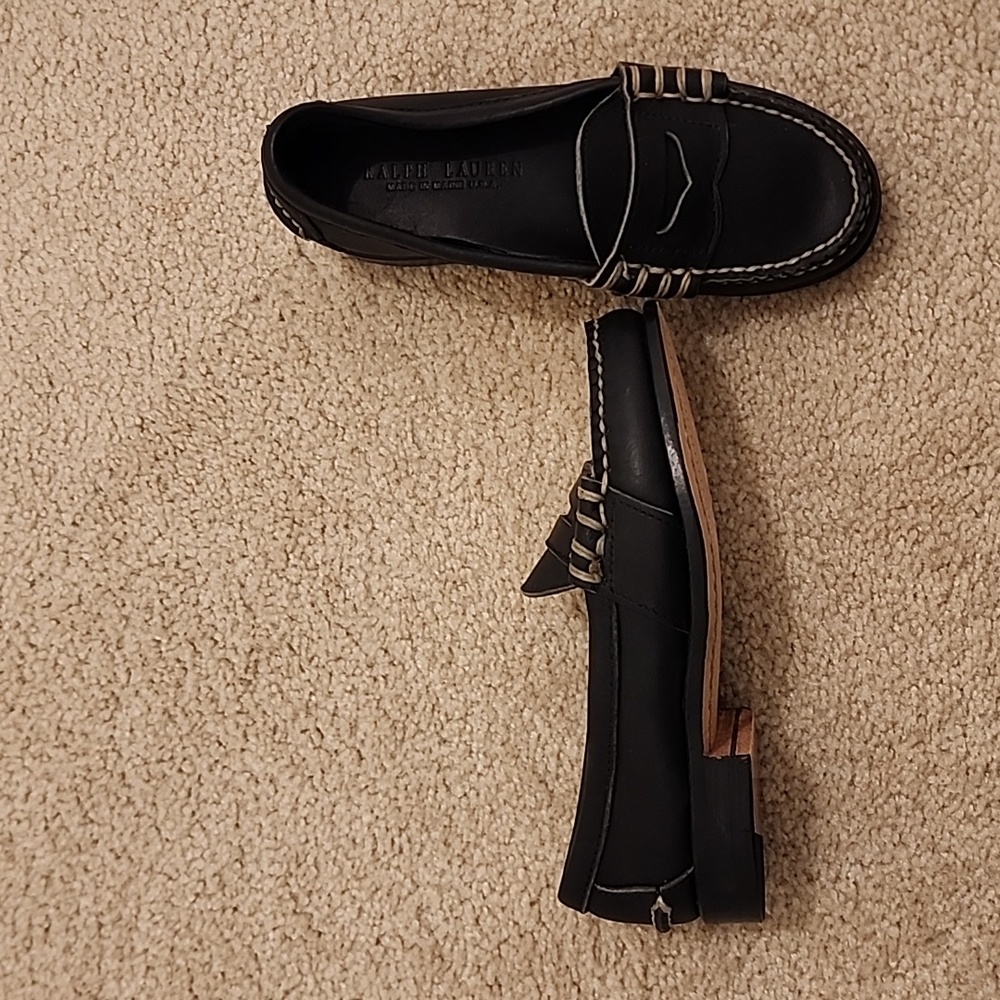 Ralph Lauren Black Edric Calfskin Penny Loafer Child size 13.5